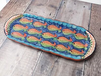 Buy Handpainted Portuguese Long Oblong Dish, Terracotta Fish Design • 18£