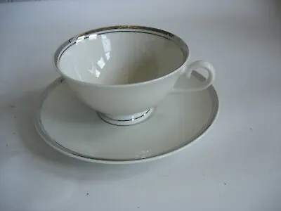 Buy Aladdin China Platinum Silver  Trim On White Tea Cup And Saucer USA Set Of 10 • 18.78£