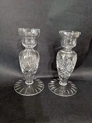 Buy Lead Crystal Candle Holders Etched Design, Vintage Pair German Democratic Republ • 31.50£