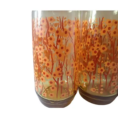 Buy Vintage 70s Ombre Amber Orange Pink Flower Vines 2 Juice Glasses Drinkware • 34.53£