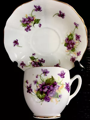 Buy Royal Duchess England BoneChina FootedTea Cup&Saucer Violets Flowers,Gold Decor • 17.29£