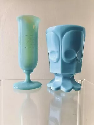 Buy Blue Glass Cup Vase Pair Art Deco Vintage  • 12.95£