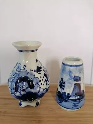 Buy 2 Vtg Handpainted Delft Blue And White Pottery Vases Delftsblauw & DP • 4.99£