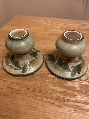 Buy Pair Pretty Jersey Pottery Short 2  Candle Sticks. Green Floral Design • 3.03£
