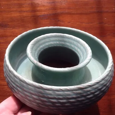 Buy Vintage Lovatts 1930s Stoneware Celadon Green Faux Basket Posy Vase Ring • 6£
