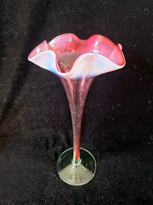 Buy Elegant Vintage Pink Vaseline Glass Fluted Trumpet Vase 32 Cm • 60£