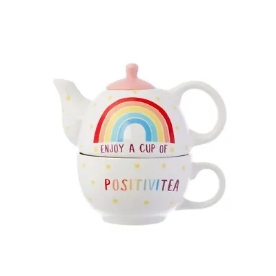 Buy Sass & Belle Rainbow Positivitea Tea For One 100% Porcelain Tea Time Teapot Gift • 14.99£