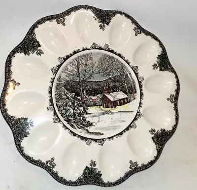 Buy Johnson Brothers The Friendly Village School House In The Snow Deviled Egg Plate • 28.99£