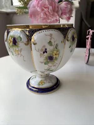 Buy Ant.Floral Gilded Porcelain Handpainted Footed Pumpkin Shape Posy Vase Minton? • 16£