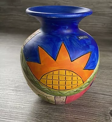 Buy Colourful Abstract Design Spanish Pottery Pot/vase: (broto) Handpainted & Signed • 12.50£