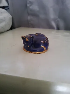 Buy Rare Vintage Franklin Mint Blue And Gold Limoges Cat Figurine Collectible • 96.05£