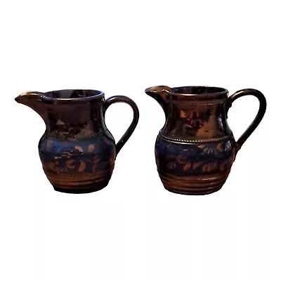 Buy Pair Of Small 9.5 Cm Tall Matching Vintage Copper Lustre Ware Jugs Repaired • 14.99£