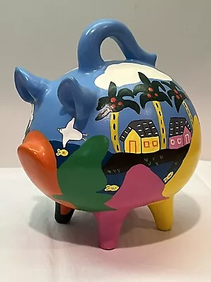 Buy Mexican Folk Art Piggy Bank Hand Painted Colorful Yucatan Handle Stopper Signed • 23.62£
