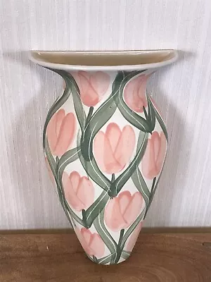 Buy Vintage Studio Art Pottery Hand Painted Tulip Design Wall Pocket Vase Signed • 17.50£