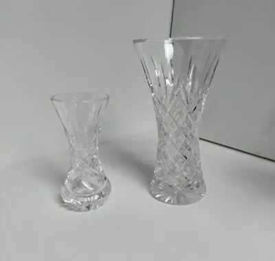 Buy 2 X Flared Lead Crystal Cut Glass Bud Posey Vase Diamond Pattern 15.5cm 10cm • 5£