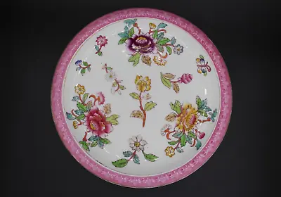 Buy Antique Porcelain Plate With Pink Embossed Rim And Bright Floral Pattern • 14.87£