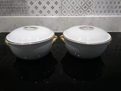 Buy Royal Worcester RARE PAIR OF White And Gold LIDDED CASSEROLE DISHES 17CM DIA  • 17.99£