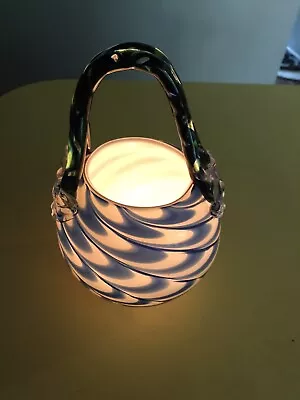 Buy Fifth Avenue Crystal LTD 9  X 6  Blue Swirl Art Glass Basket Vase Bowl Tealight • 18.91£