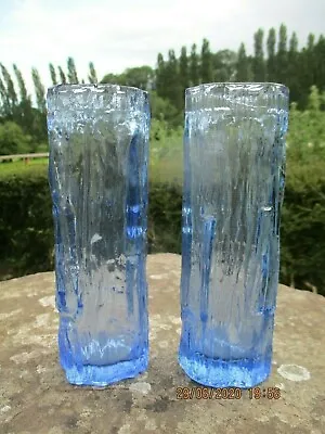 Buy Pair O Blue F Bark Pattern Vases .. Whitefriars Style • 20£