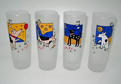 Buy Dartington Design Set Of 4 Tall High Ball Dog Pattern Frosted Glasses • 22.99£
