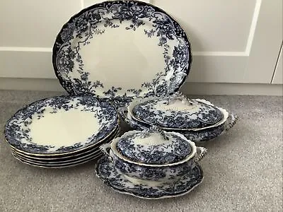 Buy Antique Chatsworth 1790 K & C Late Mayers Blue & White Dinnerware Serving Lot • 150£