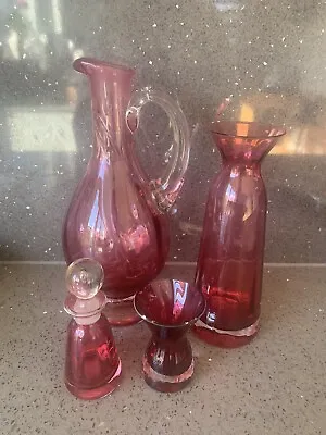Buy Dartington Cranberry Glass Vases, Perfume Bottle, Jug, Small Vase Bundle • 9.99£