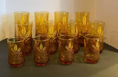 Buy VTG Libbey Wheat Amber Colored Drinking Glasses Set Of 12 Nice 1970s • 21.90£