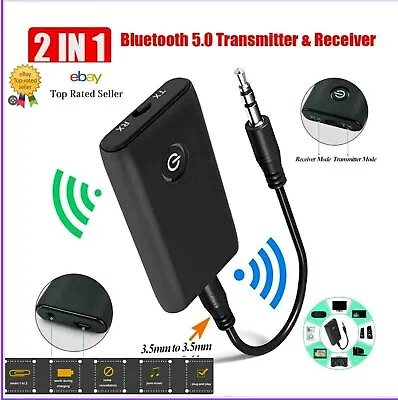 Buy 2-in-1 Wireless Bluetooth 5.0 Transmitter Receiver Adapter Audio 3.5mm Jack Aux • 7.99£