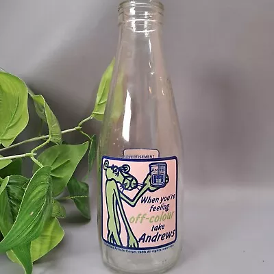 Buy Vintage Pink Panther Rare Andrews  Coop Glass Milk Bottles 80s Advertising  Vase • 20.99£