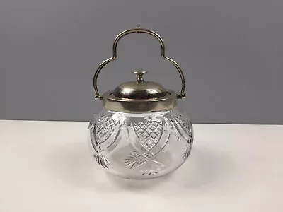 Buy Vintage Clear Cut Glass & Silver Plated Biscuit Barrel - 21 Cm Inc Handle • 9.50£