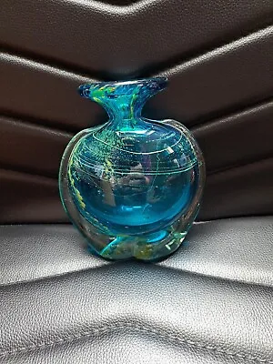 Buy Mdina Blue Summer Side Stripe Glass Vase Button Top Sea & Sand 6” Tall • 25£