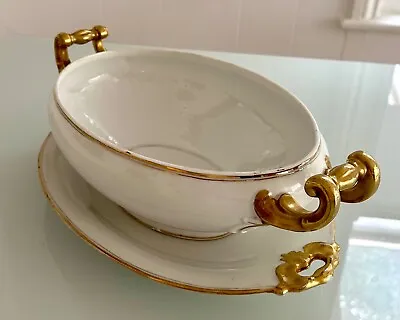 Buy Antique Limoges Porcelain White Gold Tureen + Platter China Tableware French • 25£