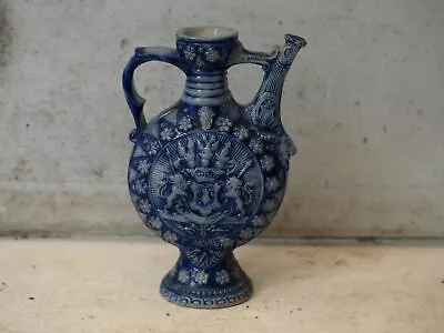 Buy Antique Westerwald Salt Glazed Blue & Grey Stoneware Round Footed Wine Jug  • 19.99£