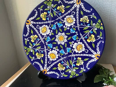 Buy Vintage Spain Decor Plate Ceramic Blue & White Floral Hand Painted Large Platter • 25£