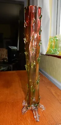 Buy Bohemian Kralik? Ruby/Uranium Green Glass 32cm. Thorn Vase. • 40£