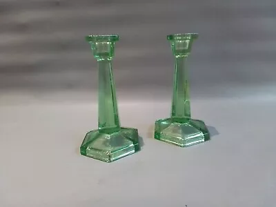 Buy George Davidson Green Glass Candlesticks (Chippingdale) • 30£