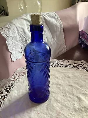 Buy Vintage Blue Glass Bottle With Cork 9 Inches • 1.99£