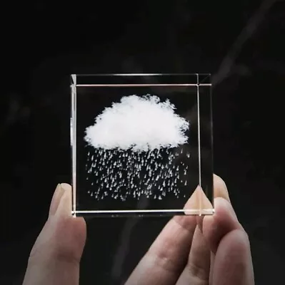Buy 3D Rain Cloud Paperweight Laser Etched In Glass Cube Gift (4cm X 4cm X 4cm) • 9.50£