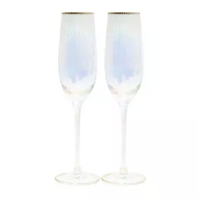 Buy Lesser & Pavey Set Of 2 Champagne Ribbed Iridescent Flutes Elegant Glassware • 23.99£