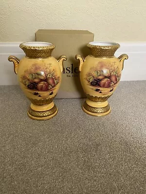 Buy Rare X2 Aynsley Orchard Gold Bone China Large Buckingham Centre Piece Vases • 500£