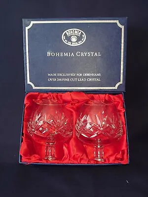 Buy Bohemia Crystal Pair 24% Fine Cut Lead Crystal Brandy Glasses Boxed ~ 2005-70 • 19.97£