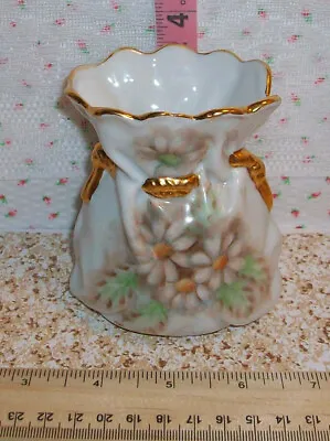 Buy Hand Painted Porcelain Bag Cottagecore Bud Vase W/ Daisies&Gold Trim  Signed VTG • 13.43£