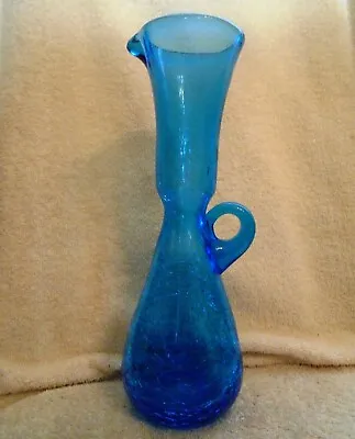 Buy Vintage Blenko Aqua Crackle Glass Pitcher 10 5/8  Tall Mid-Century Modern Maybe • 42.20£