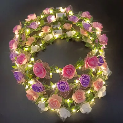 Buy LED Flower Crown Headdress Festival Party Light Up Wreath Unisex Headbands LOT • 21.53£