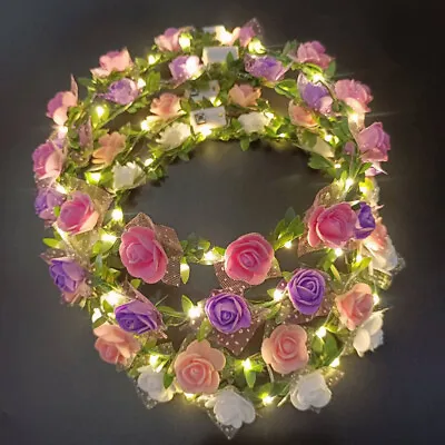 Buy LED Flower Crown Headdress Light Up Party Festival Wreath Garland Headbands LOT • 20.08£