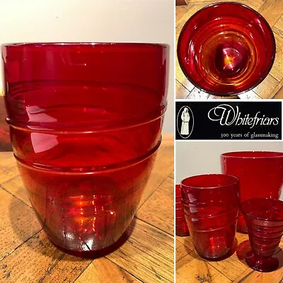Buy WHITEFRIARS England Art Glass #9030 Powell Ruby Red Ribbon Trail Vase  7 1/2  • 121.65£