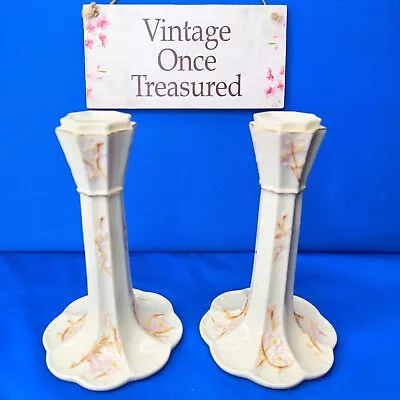 Buy Vintage BELLEEK POTTERY * Pair Of THORN Cherry Blossom CANDLESTICKS (7 ) * EXC • 23.75£