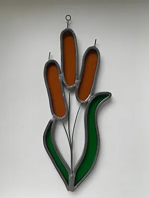 Buy Vintage Stained Glass Cattails Suncatcher Leaded Decor Retro Groovy Grannycore • 15.17£