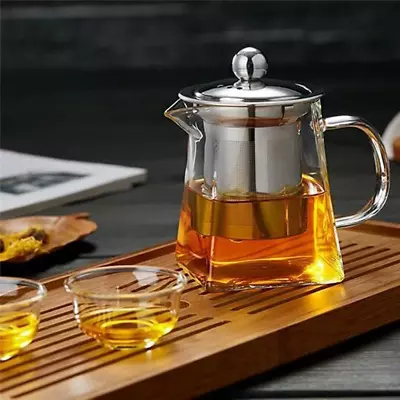 Buy Heat Resistant Glass Teapot With Infuser Strainer Loose Leaf Tea Coffee Tea Pot • 7.79£