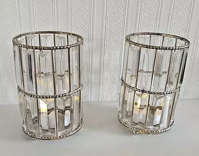 Buy Pair Bevelled Glass Tea Light Holders   Includes 2 Battery Tealights • 18.50£